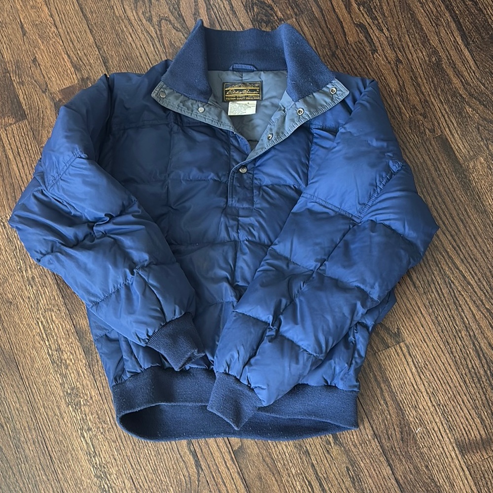 Vintage 80s Eddie Bauer Goose Down Puffer Anorak Button Sz Large Made in Korea